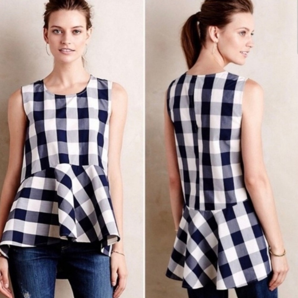 HD in Paris Plaid Poplin Peplum Top Anthropologie